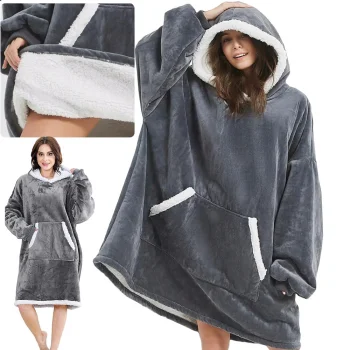 Oversized Blanket Hoodie XXL with Hood and Pocket, Grey