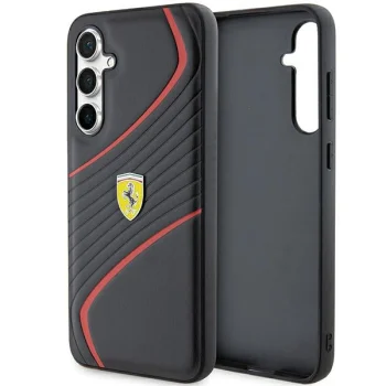 Ferrari dėklas Samsung Galaxy S23 FE telefonui Twist Metal Logo, juodas