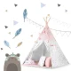 Vaikiška Tipi palapinė su šviesos girlianda Nukido, rožinė