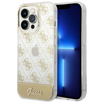 Guess 4G Pattern Script dėklas, skirtas iPhone 14 Pro, auksinis