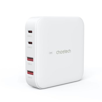 Choetech PD8008 100W GaN greitasis sieninis įkroviklis, 2x USB-A / 2x USB-C, baltas