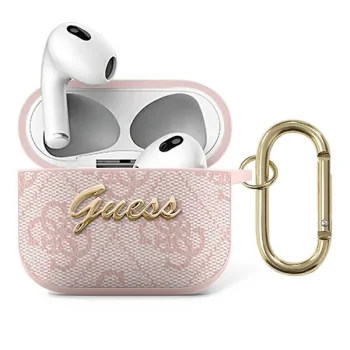 Guess dėklas AirPods 3 ausinėms 4G Script Metal, rožinis