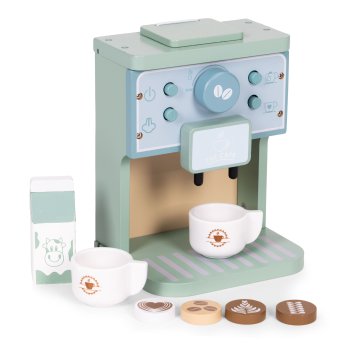 Ecotoys Wooden Coffee Machine for Kids, Barista Set, 8 Pieces