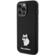 Karl Lagerfeld dėklas iPhone 15 Pro Max, Silicone Choupette Metal Pin, juodas
