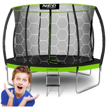 Neo-Sport NS-12C221 sodo batutas 374 cm su vidiniu tinklu ir kopėčiomis, juodas/žalias
