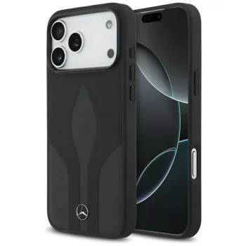 Mercedes dėklas iPhone 17 Pro Max telefonui Leather The Move MagSafe, juodas