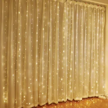 Telcon LED užuolaida 100 LED, 3 x 1 m, vidui ir laukui, šiltai balta