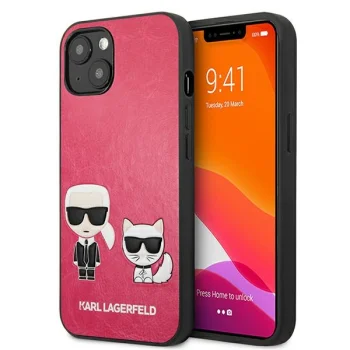 Karl Lagerfeld dėklas iPhone 13 mini Ikonik Karl & Choupette, fuksijų spalvos