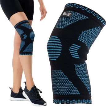 Elastingas kelio sąnario įtvaras 4FIZJO XXL, juodas su mėlyna