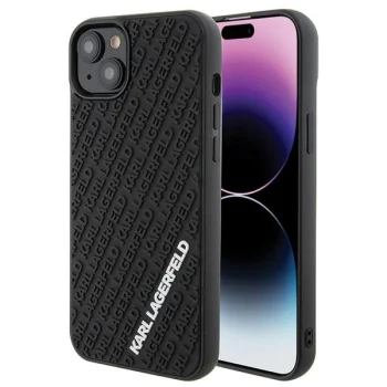 Karl Lagerfeld dėklas iPhone 15 Plus / 14 Plus 3D Rubber Multi Logo, juodas