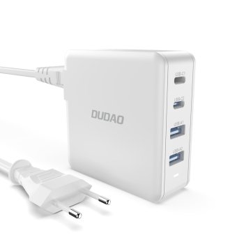 Dudao A100EU GaN 100W tinklo įkroviklis, 2x USB-C / 2x USB, baltas