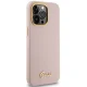 Guess Silicone Script dėklas su metaliniu logotipu ir rėmeliu iPhone 15 Pro, rožinis