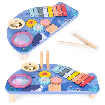 Ecotoys medinis muzikinis staliukas su instrumentais Valas