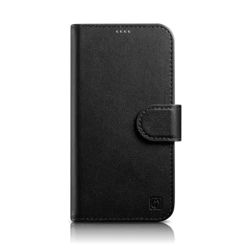 iCarer atverčiamas odinis dėklas iPhone 14 Plus 2in1 su RFID apsauga, juodas (WMI14220727-BK)