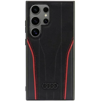 Audi dėklas Samsung Galaxy S24 Ultra telefonui, natūrali oda, MagSafe, juodas/raudonas