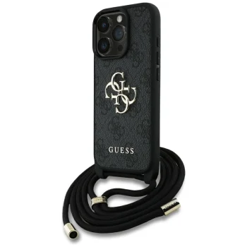 Guess iPhone 16 Pro Max Case 4G Big Logo Cord Stap Crossbody, Black