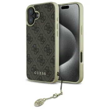 Guess dėklas iPhone 16 telefonui iš 4G Charms Collection, rudas
