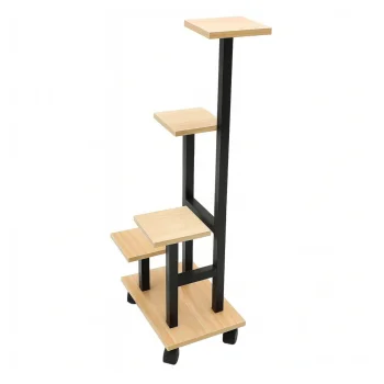 Metalinis ir bambukinis gėlių stovas 4 vazonams, 87 cm, juodas