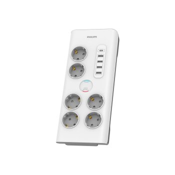 Philips SPN7060WA/58 viršįtampių apsauga su 6 lizdais ir 5 USB jungtimis, 2m, balta