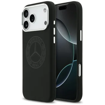 Mercedes Silicone Vintage Logo MagSafe dėklas telefonui iPhone 17 Pro Max, juodas