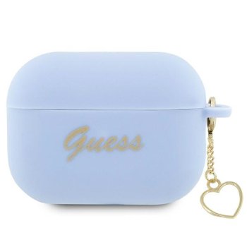 Guess AirPods Pro 2 dėklas Silicone Charm Heart, mėlynas