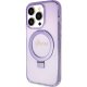 Guess dėklas iPhone 15 Pro su Ring Stand MagSafe ir blizgučiais, violetinis