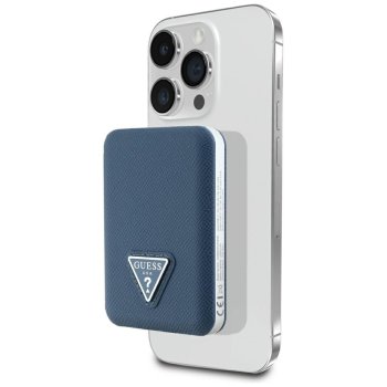 Guess Grained Triangle MagSafe išorinė baterija 5000mAh 15W, mėlyna