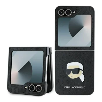Karl Lagerfeld Saffiano Monogram Case for Samsung Galaxy Z Flip6, Black