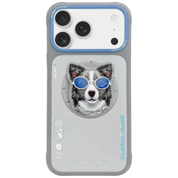 Nimmy Glasses Cool Dog MagSafe dėklas telefonui iPhone 17, pilkas