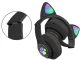 Belaidės „Bluetooth“ ausinės su kačių ausimis, LED RGB, FM radiju, „MicroSD“, juodos