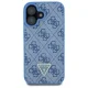 Guess dėklas iPhone 16 Leather Metal Logo Strass Crossbody, mėlynas