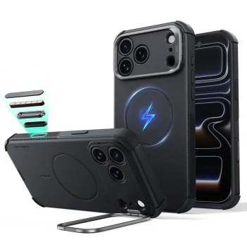 ESR Cyber Tough MagSafe dėklas iPhone 18 Pro Max / 17 Pro Max su stovu, juodas