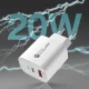 A6MaxL 20W USB-A USB-C įkroviklis su 1m USB-C - Lightning laidu, baltas