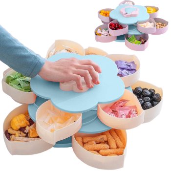 Rotating Flower Snack Box Organizer 2-in-1 with Phone Holder, blue