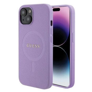 Guess Saffiano MagSafe dėklas skirtas iPhone 15, violetinis