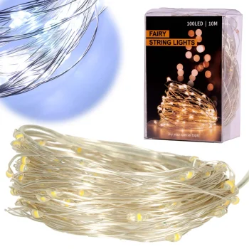LED dekoratyvinė lempučių girlianda ant vielutės 10m 100 LED, šalta balta