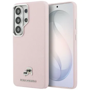 Karl Lagerfeld Saffiano KC Metal Logo MagSafe dėklas Samsung Galaxy S26 Ultra, rožinis