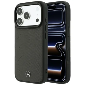 Mercedes-Benz Leather Mesh Bow Line MagSafe dėklas telefonui iPhone 18 Pro / 17 Pro, tamsiai pilkas