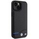 BMW Leather Carbon dėklas, skirtas iPhone 15, juodas