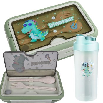 Kids Lunch Box and Water Bottle Set, Green