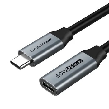 Prailginimo laidas USB Type-C (M) - USB Type-C (F), 5Gbps, 60W, 4K/60Hz, 0.5m, juodas