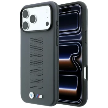 BMW M Blue Perfo Metal Logo MagSafe dėklas iPhone 18 Pro Max / 17 Pro Max, pilkas