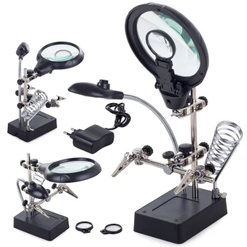 Helping Hand Magnifier with 5 LED Light and Soldering Iron Holder 2.5X 90mm