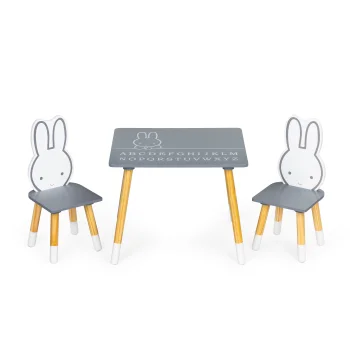 Ecotoys WH141 Kids Table and 2 Chairs Set, Bunny Motif