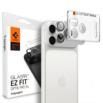 Kameros apsauginis stiklas Spigen Optik Pro XL Glas.tR EZ Fit skirtas iPhone 18 Pro, sidabrinis