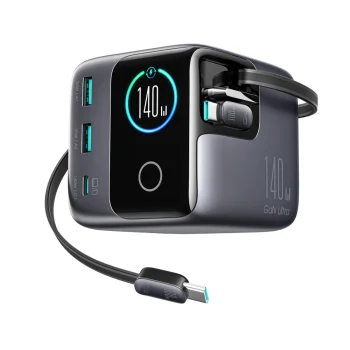 Joyroom Podix JR-TRD01 GaN 140W Desktop Charger with 5 Ports & Retractable Cables - Gray