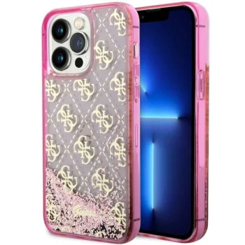 Guess dėklas iPhone 14 Pro Max telefonui Liquid Glitter 4G, rožinis
