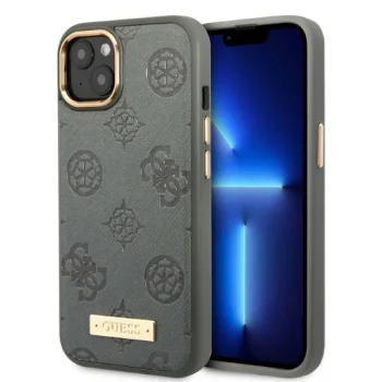 Guess Peony Logo Plate MagSafe dėklas telefonui iPhone 13, pilkas