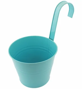 Practical balcony flower pot with handle, 16 cm, blue