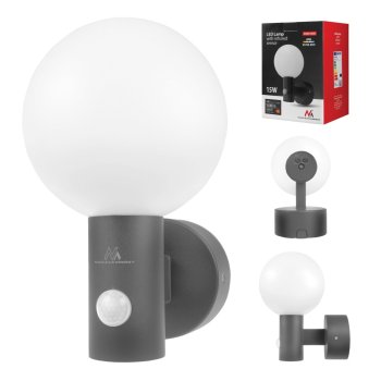 Maclean MCE515 GR LED fasado šviestuvas su judesio jutikliu, 15W, IP65, pilkas
